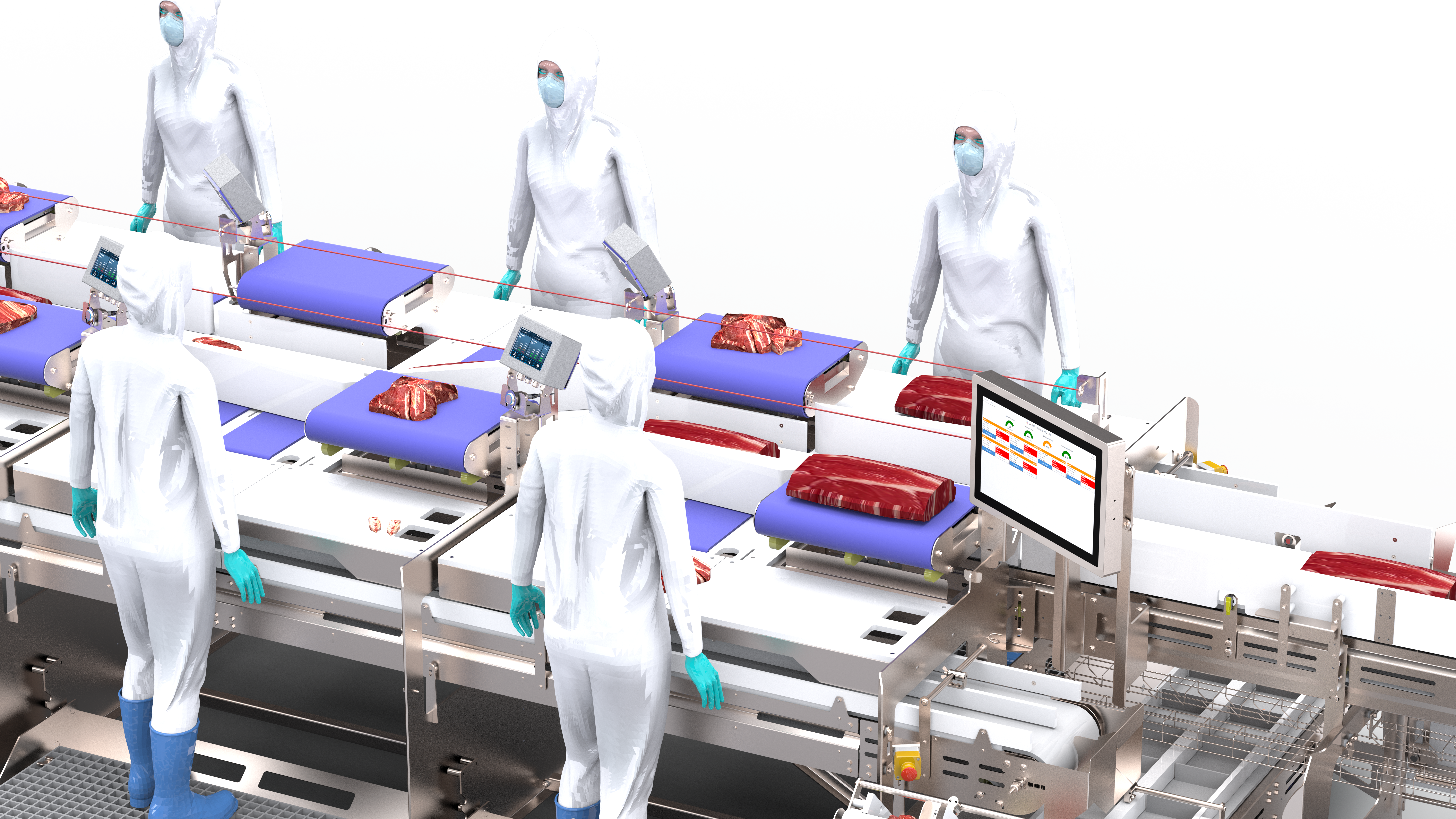 Intelligent meat trim line monitoring of live yield, capacity and quality per operator